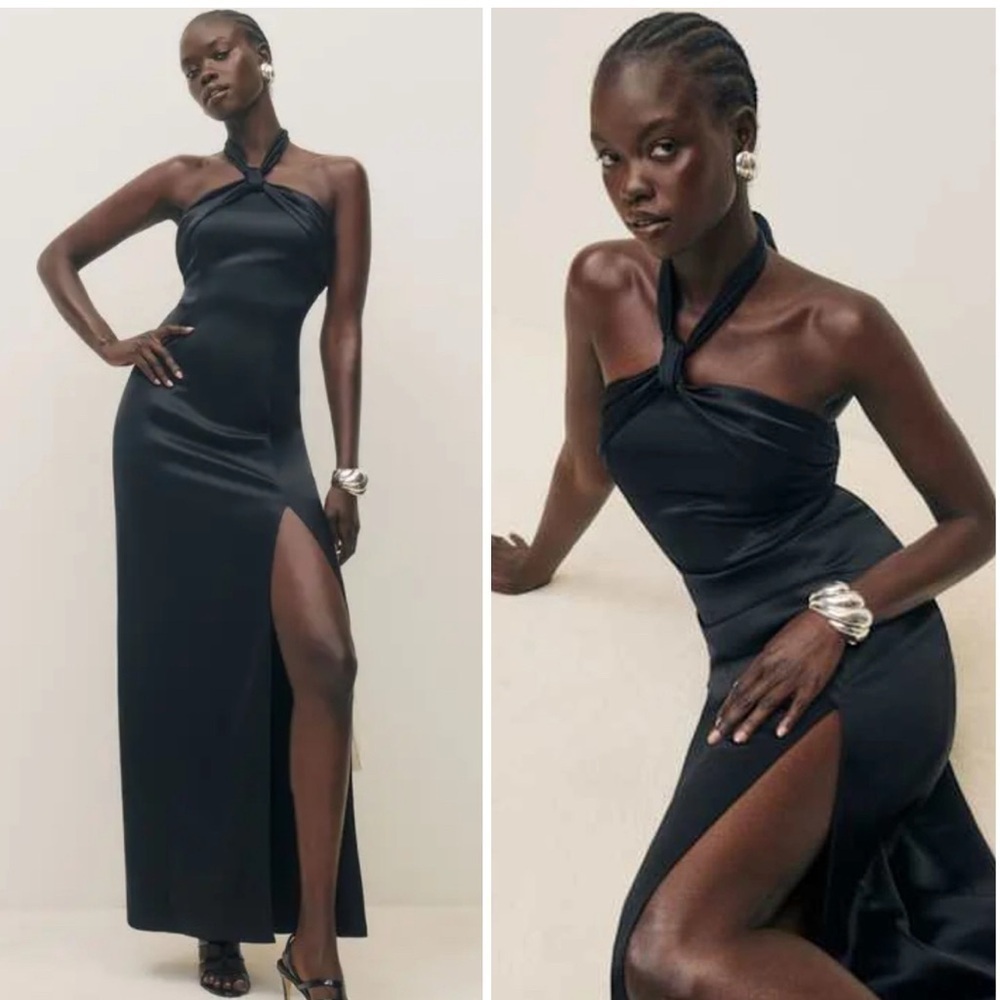 Reformation Kavi Satin Dress In Black Nwt